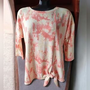 Bali Women's Tie-Dye Lightweight Soft Sweatshirt With Side Tie- Coral & Yellow